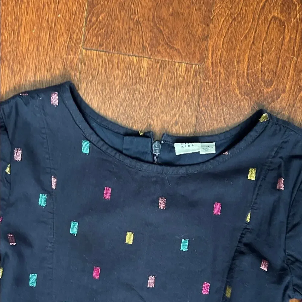 GAP Kid’s Navy Long Sleeve Dress with Colorful Metallic Accents, Size Medium